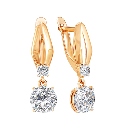 

Серьги подвески из красного золота ЯХОНТ Золотой 262307, фианит, 262307