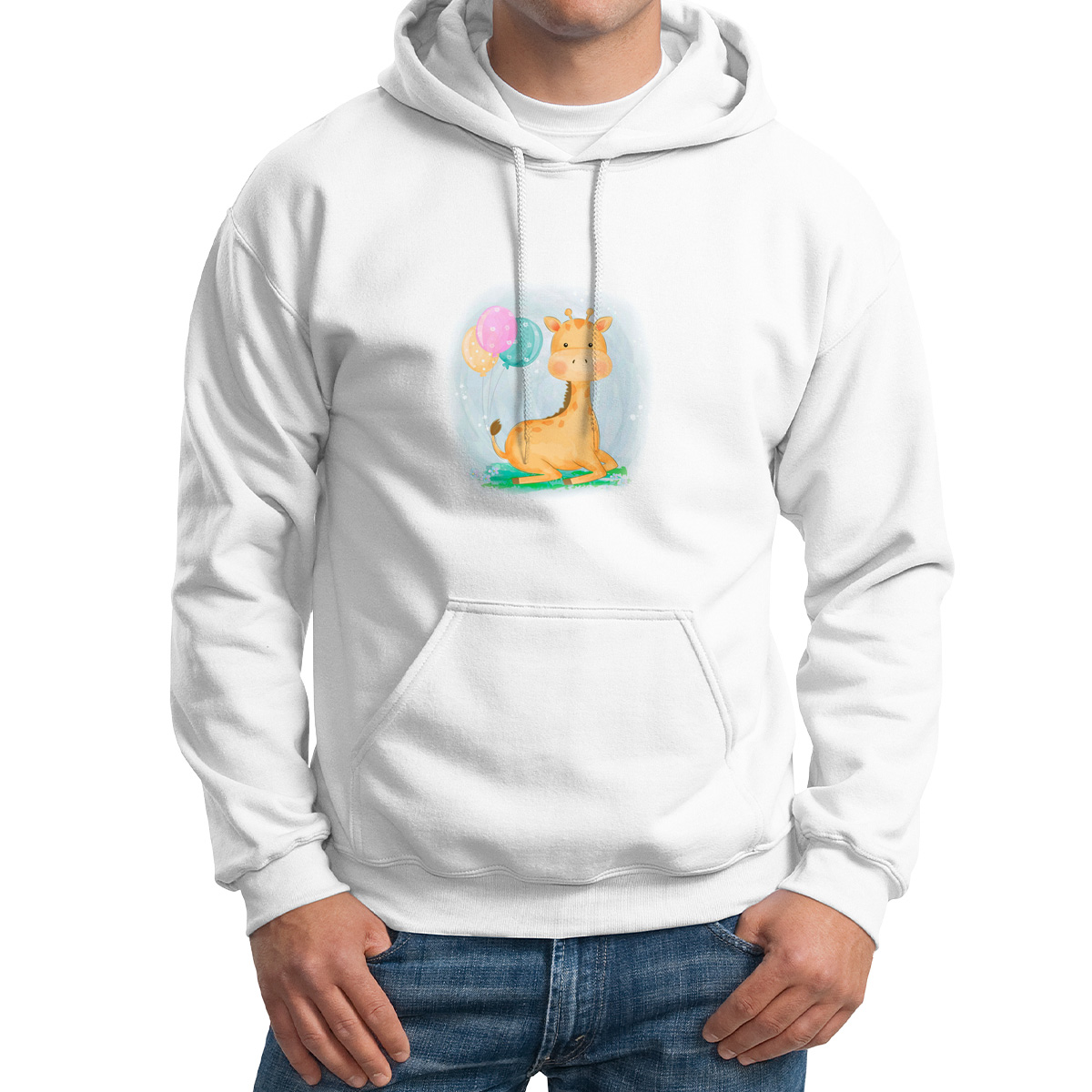 

Худи унисекс CoolPodarok Дети. Жирафик с шариками белое 62 RU, CX62M0621574