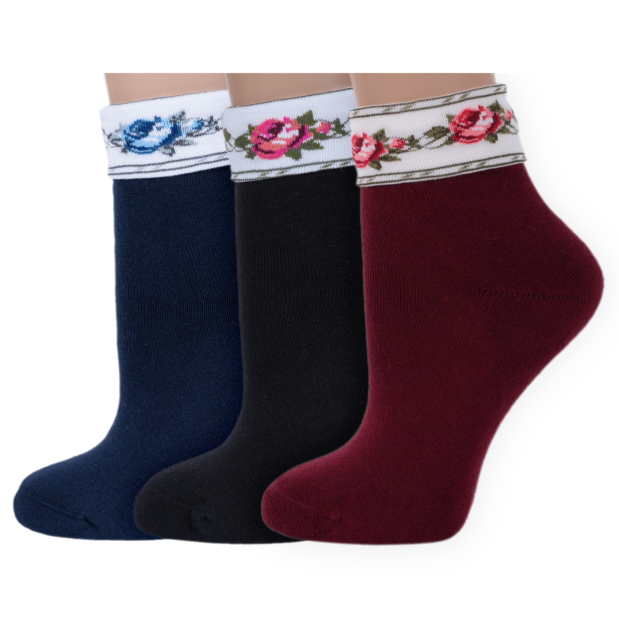 Комплект носков женских Rusocks 3-Ж-2332 бордовых; черных; синих 23-25