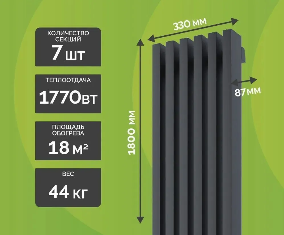 фото Радиатор отопления,absolute,трубчатый 1800мм высота,330мм шир,нижнее подкл,водяной heat-mart