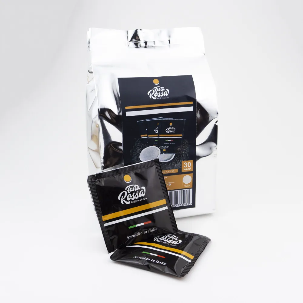 Кофе в чалдах Testa Rossa, молотый, арабика 80%, упаковка 7 г х 30 шт, 70 мм