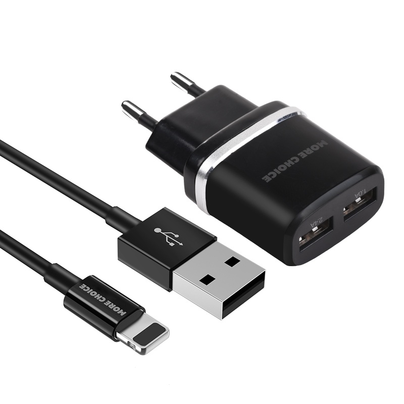 

Сетевое зарядное устройство 2USB 2.4A для Lightning 8-pin More choice NC22i Black, NC22i