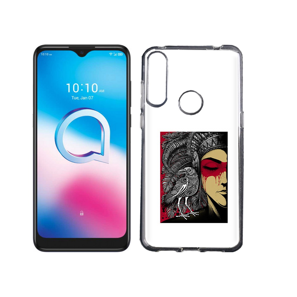 

Чехол MyPads Tocco для Alcatel 3L (2020) 5029Y девушка с вороном в абстракции, Tocco