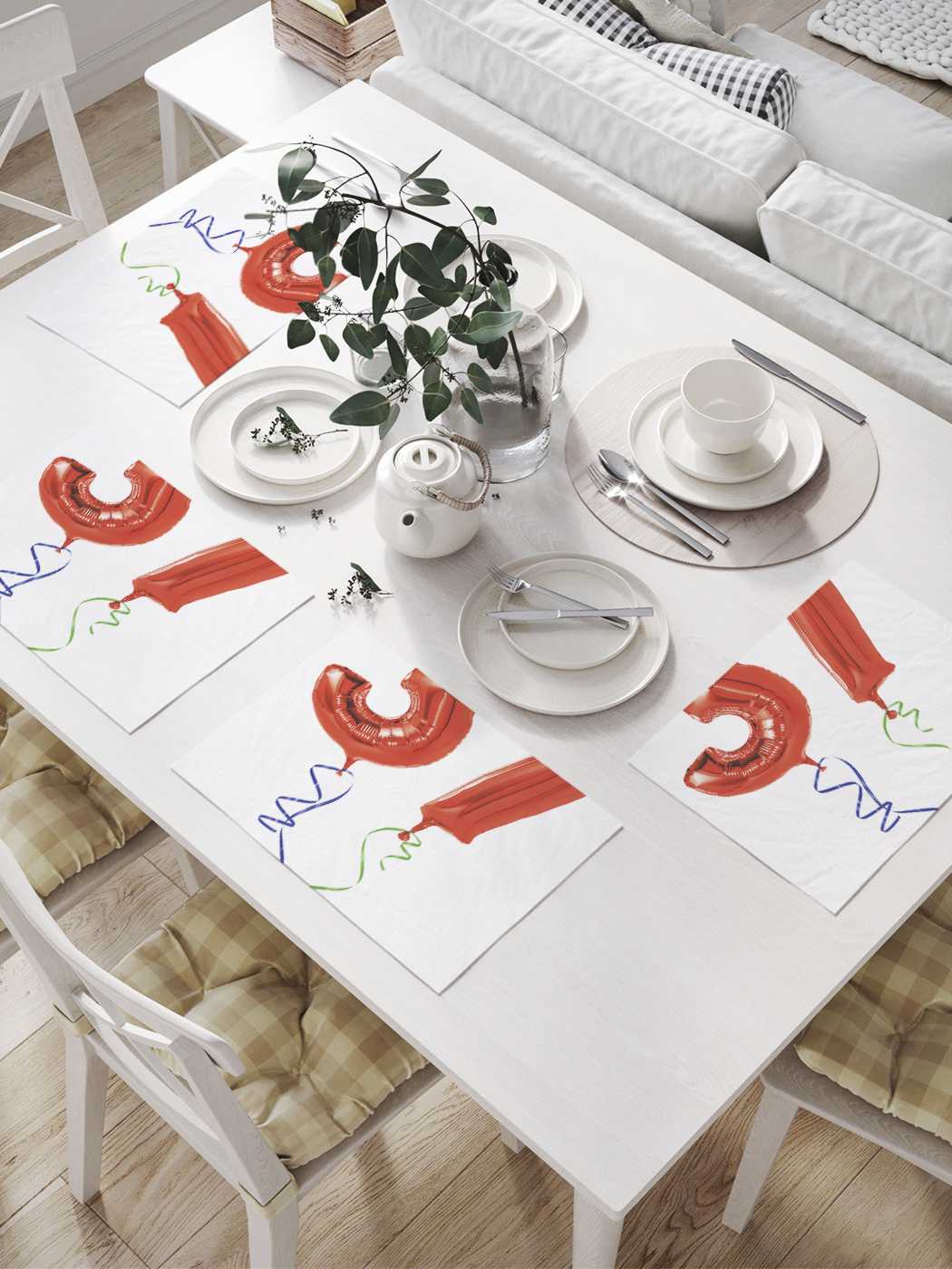 

Комплект салфеток JoyArty "Гелевые цифры с ленточками" для сервировки стола 32х46 см, 4шт, Белый