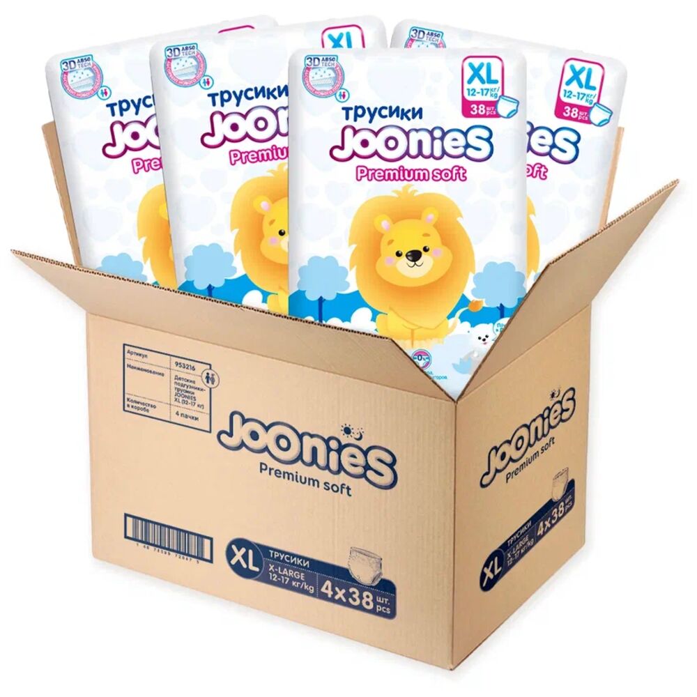 Трусики Joonies Трусики Premium Soft, XL (12-17 кг), 38 шт, 4 упаковки