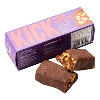 Батончик Kick Your Energy шоколадный арахисовый с изюмом и черносливом 45 г