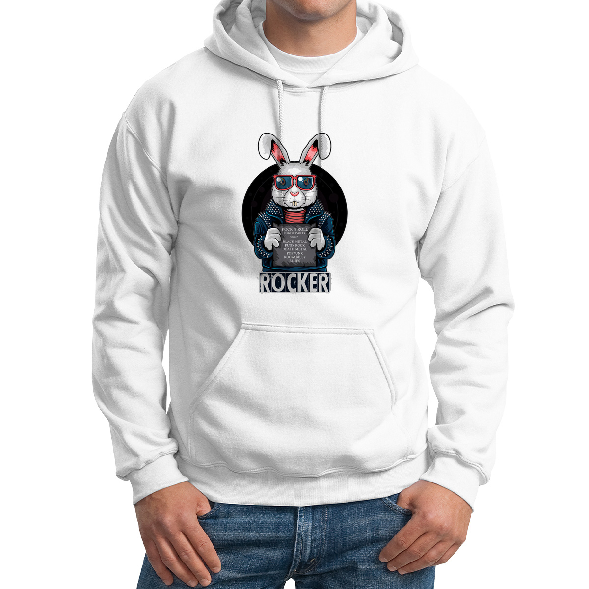 

Худи унисекс CoolPodarok Прикол.Животные.Рокер заяц белое 62 RU, CX62M0621759