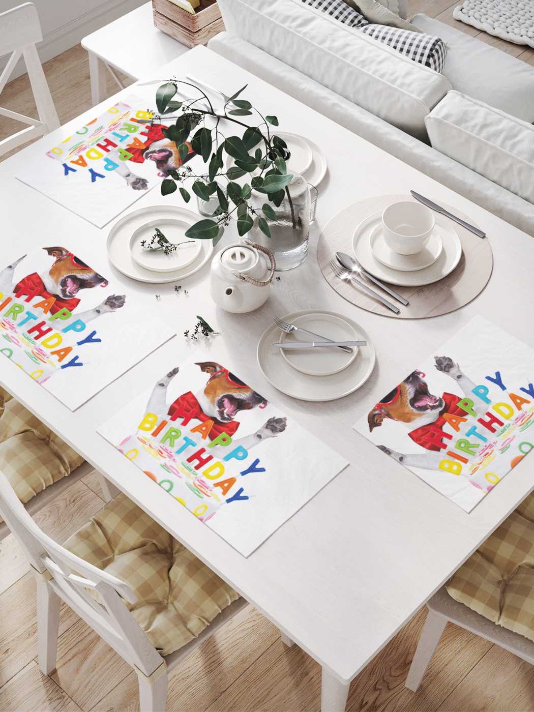 

Комплект салфеток JoyArty "Собака в торте" для сервировки стола 32х46 см, 4шт, Белый