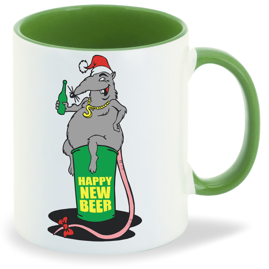 

Кружка зеленая CoolPodarok Happy new beer Крыса