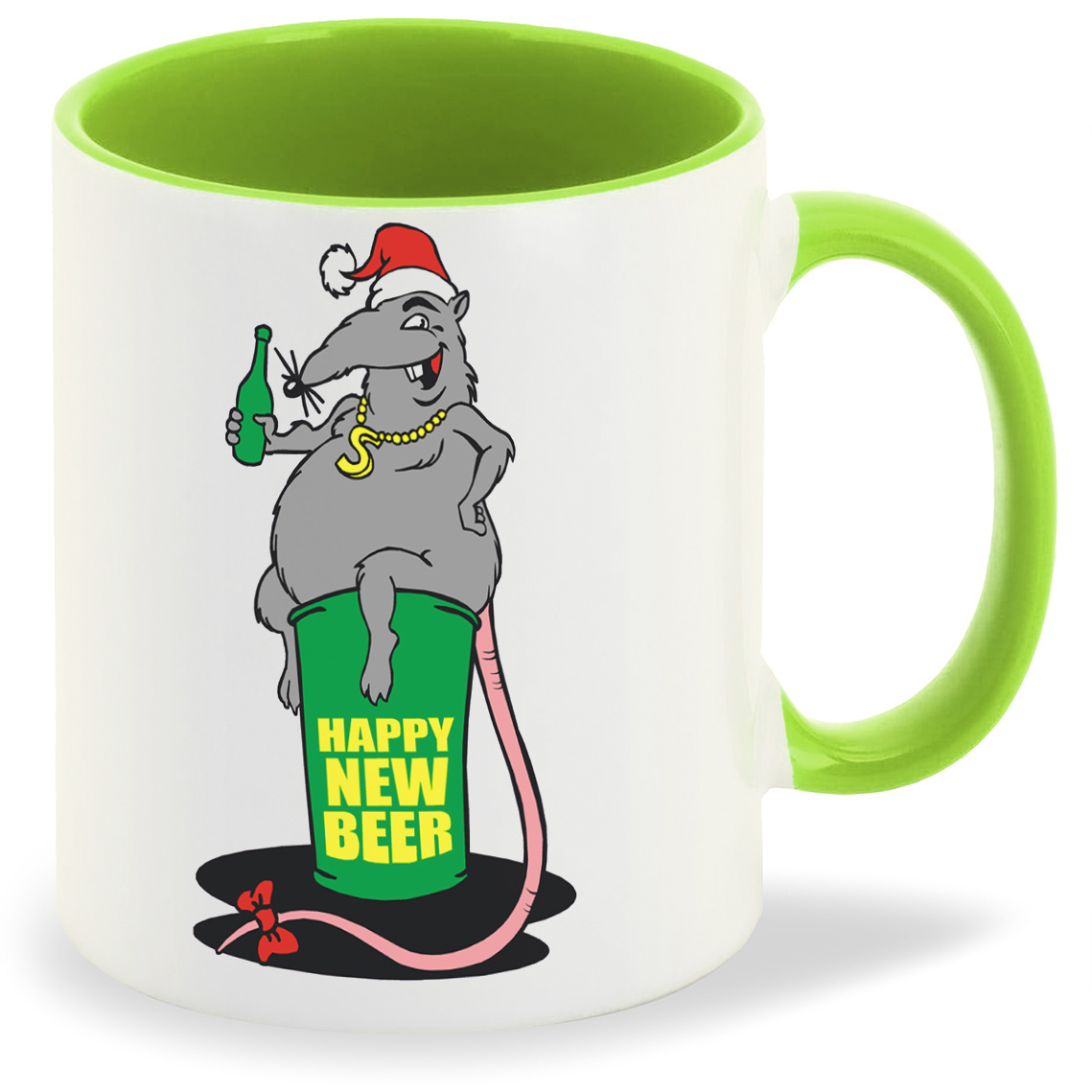 

Кружка салатовая CoolPodarok Happy new beer Крыса