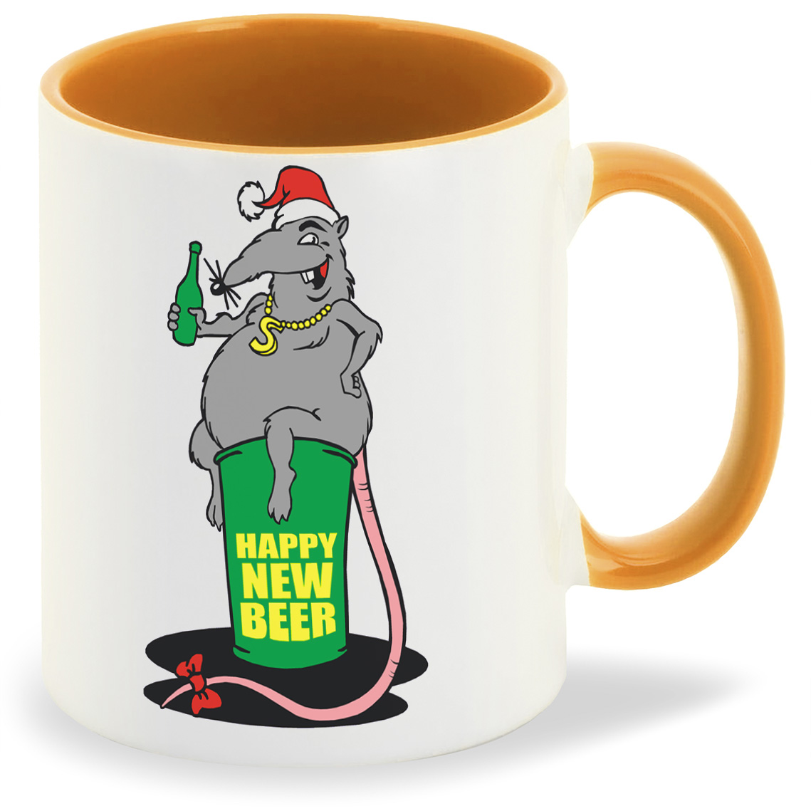 

Кружка оранжевая CoolPodarok Happy new beer Крыса