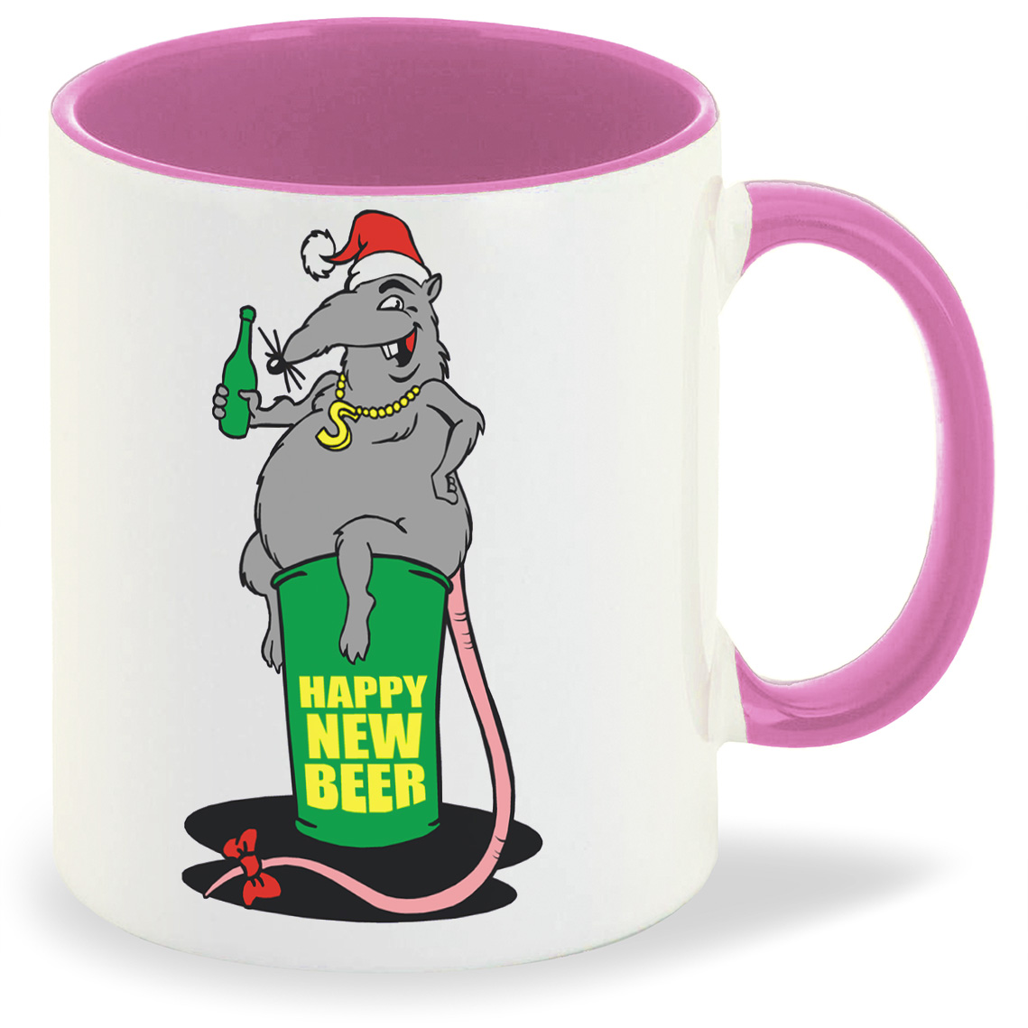 

Кружка розовая CoolPodarok Happy new beer Крыса
