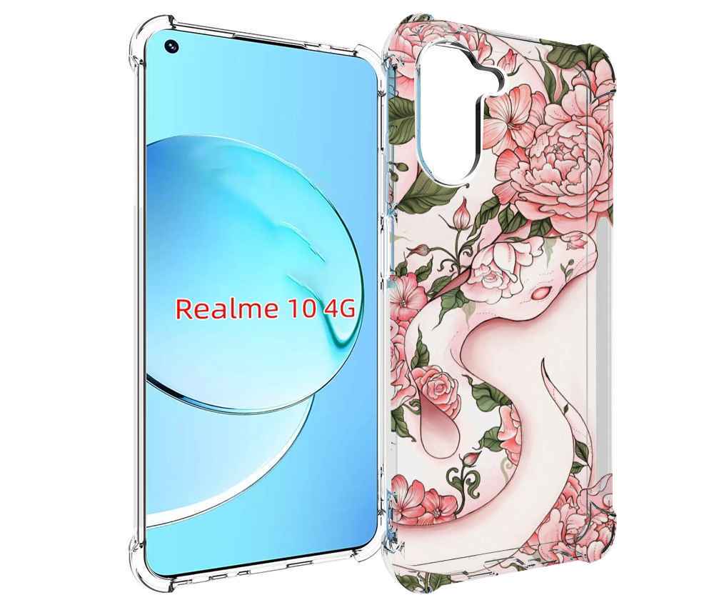 

Чехол MyPads змея-в-розовых-цветах женский для Realme 10, Прозрачный, Tocco