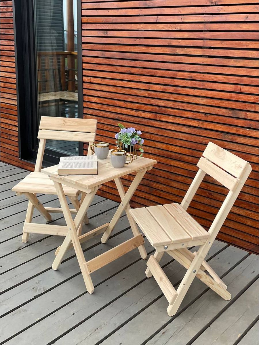 Комплект деревянный стол и стулья для бани и дачи SOGO SKLSTOLMALSTYL2-NATUR