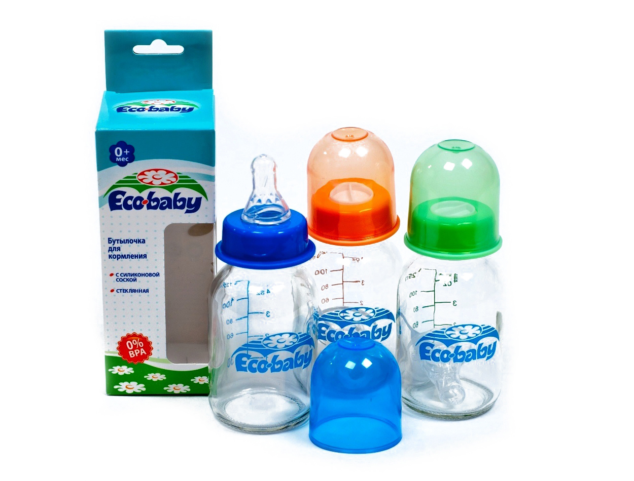 фото Бутылочка для кормления eco baby с силиконовой соской стеклянная, 240 мл 4039