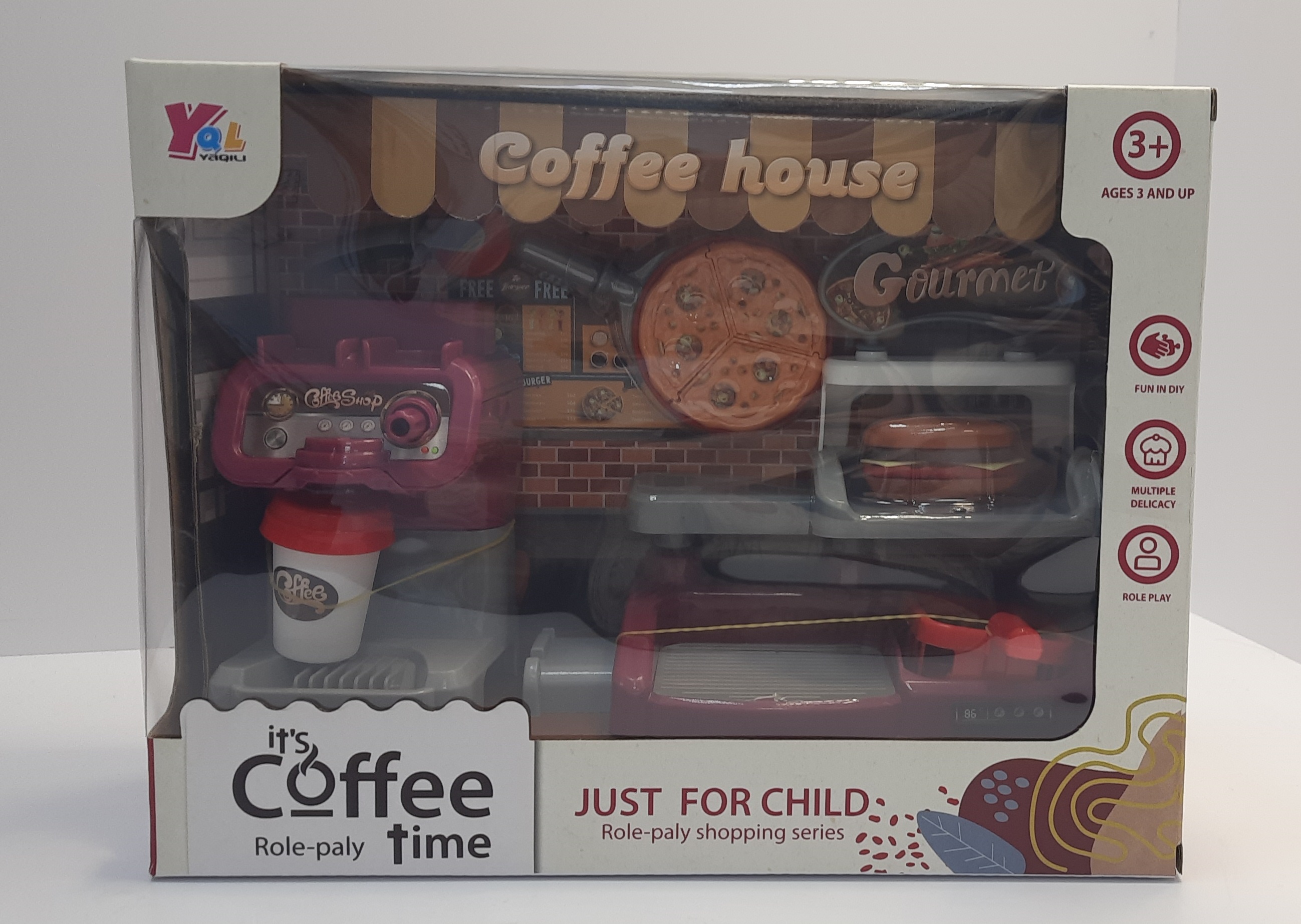 Набор игровой YQL Кофейня COFFEE HOUSE кофейный аппарат, пицца, бургер и аксессуары набор банок для сыпучих продуктов sugar coffee tea 10×17 см 3 шт голубой
