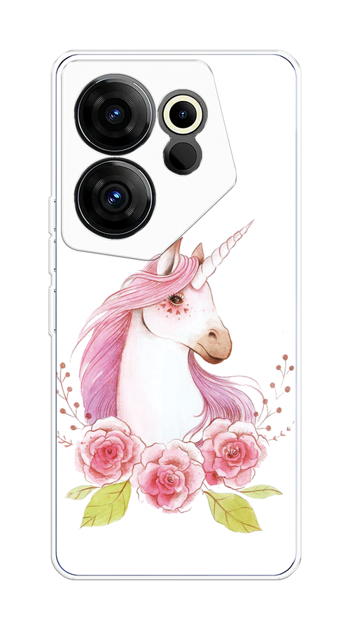 

Чехол на Tecno Camon 20 Premier "Единорог цветы", Белый;розовый;серый, 304250-1