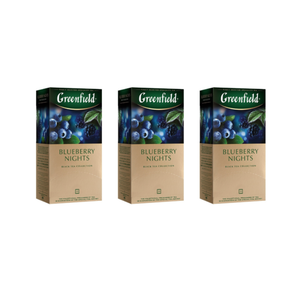 фото Чай черный greenfield blueberry nights 3 упаковки по 25 пакетиков