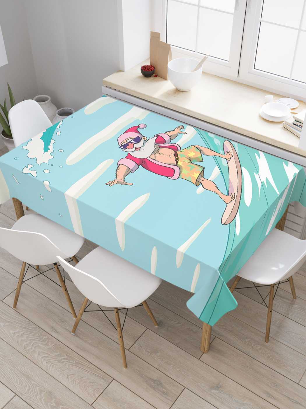 

Скатерть прямоугольная JoyArty "Дед Мороз на волне" из сатена, 120x145 см, Голубой, Дед Мороз на волне