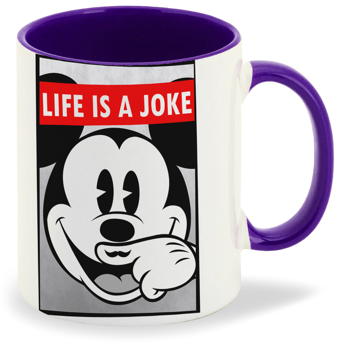 

Кружка фиолетовая CoolPodarok Life is a joke Микки Маус