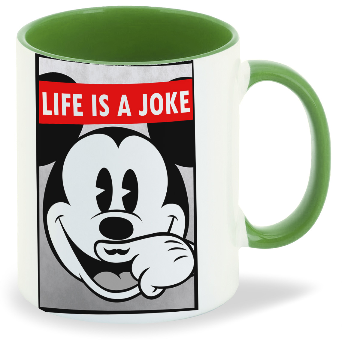 

Кружка зеленая CoolPodarok Life is a joke Микки Маус