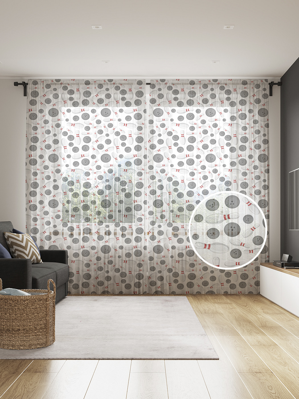 

Фототюль JoyArty "Шары и кегли", 145x265см (2 полотна со шторной лентой + 50 крючков), Шары и кегли