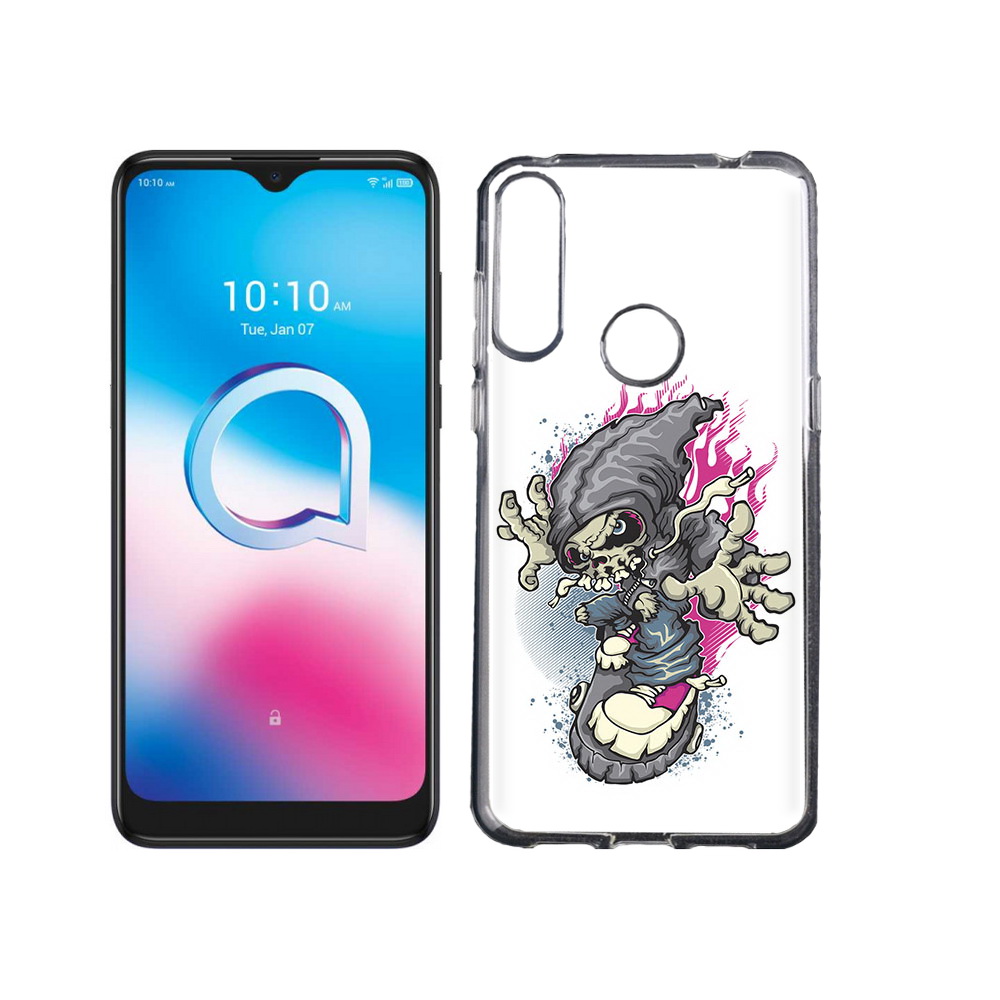 фото Чехол mypads tocco для alcatel 3l (2020) 5029y нарисованный скелет на скейт борде
