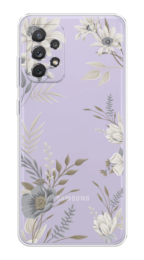 

Чехол на Samsung Galaxy A73 "Цветы сепия", Серый;прозрачный;зеленый;белый, 2104650-1