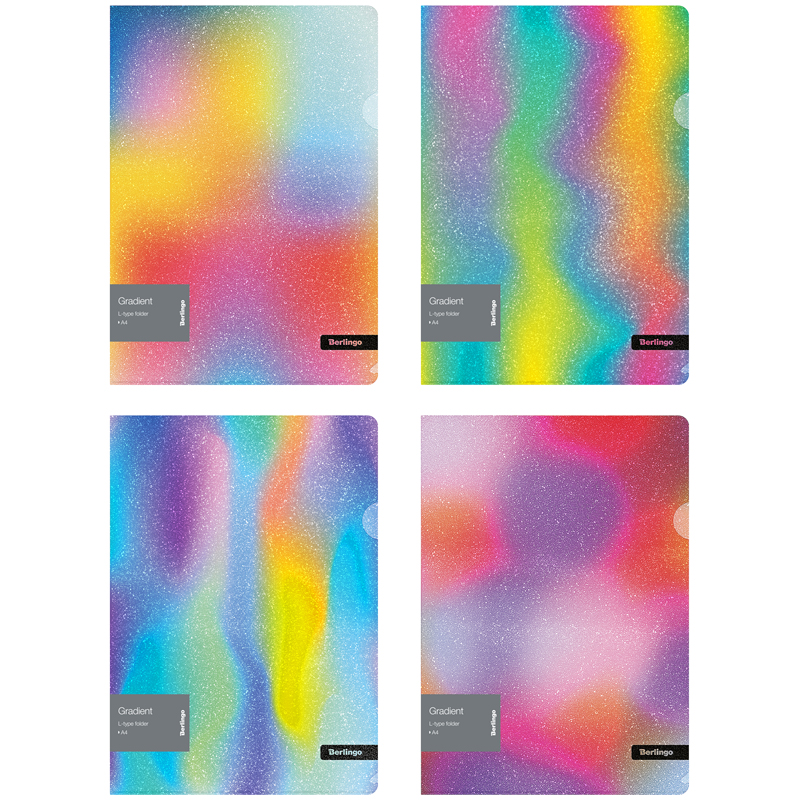 

Папка-уголок Berlingo "Gradient", 200мкм, с рисунком, с эффектом блесток, ассорти, (4шт.), Разноцветный
