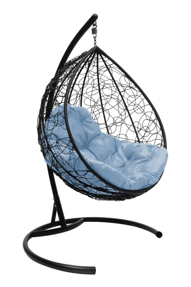 

Подвесное кресло двухместное Double, цвет плетения черный, подушка серый каркас черный