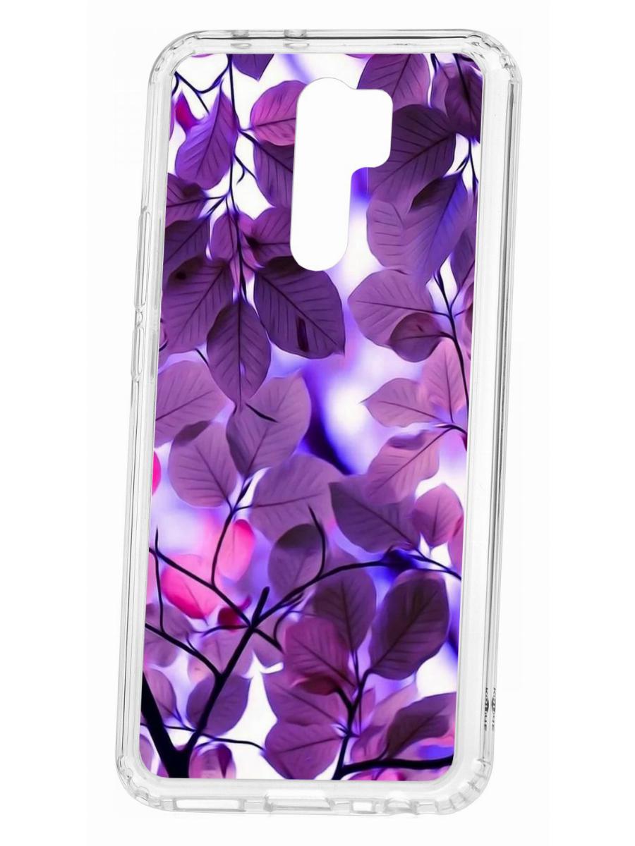 фото Чехол на redmi 9 kruche print purple leaves,противоударный бампер,с защитой камеры кruче