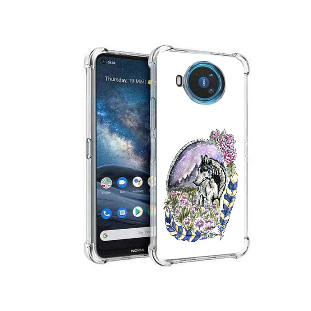 

Чехол MyPads Tocco для Nokia X100 нарисованный волк в цветах с перьями (PT227057.109.509), Прозрачный, Tocco