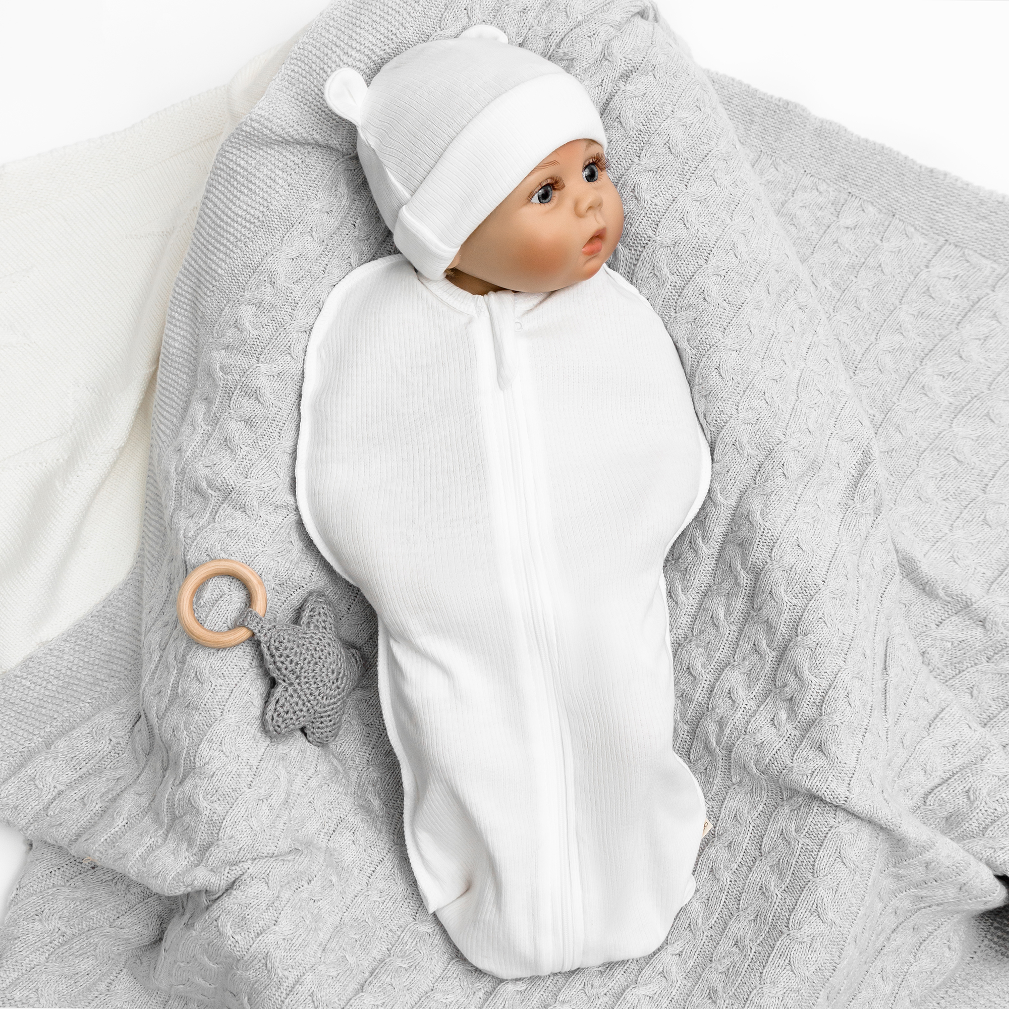 

Пеленка-кокон на молнии с шапочкой Amarobaby Fashion, молочный, размер 56-68, Белый, AB-OD22-FS571