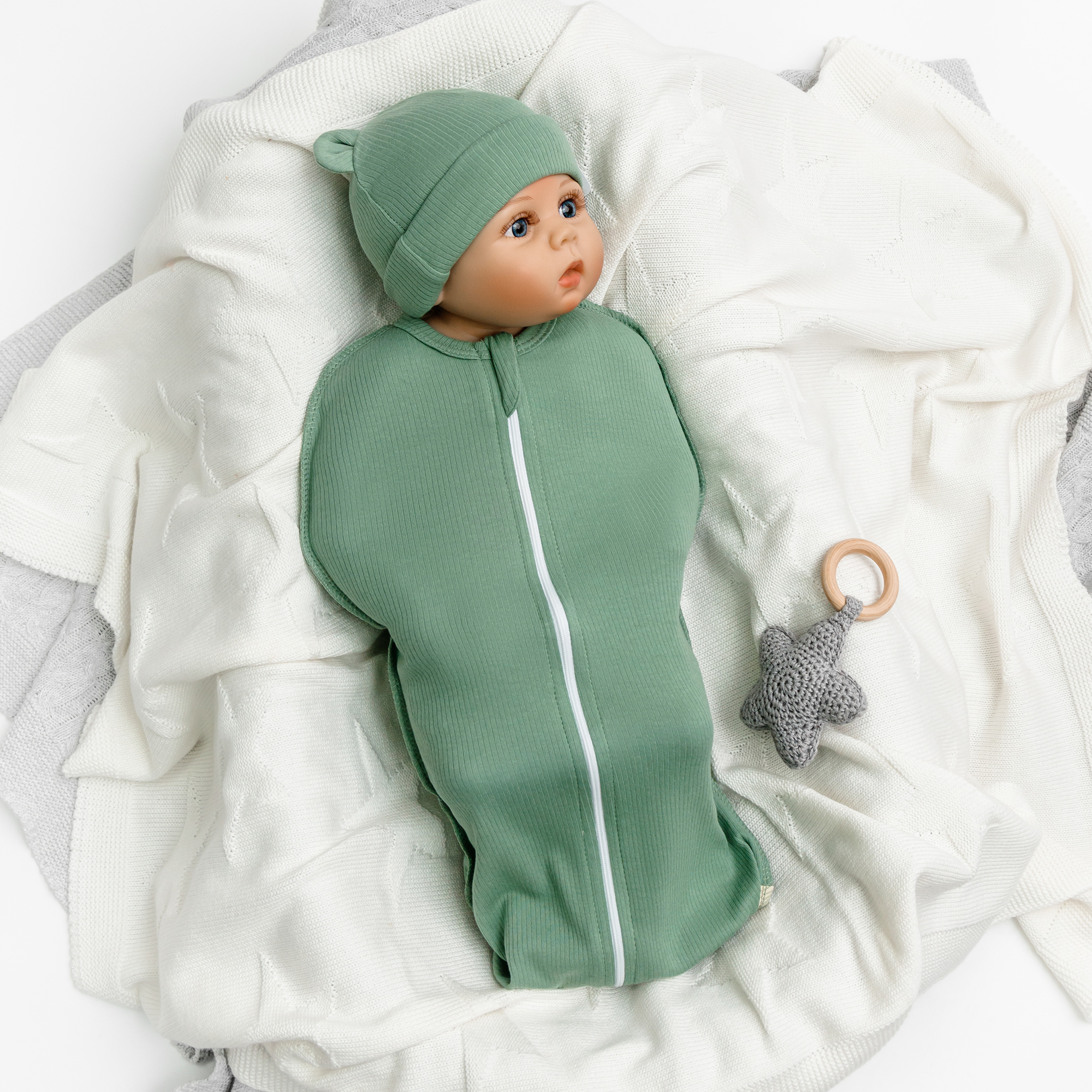 

Пеленка-кокон на молнии с шапочкой Amarobaby Fashion, зеленый, размер 56-68, AB-OD22-FS571
