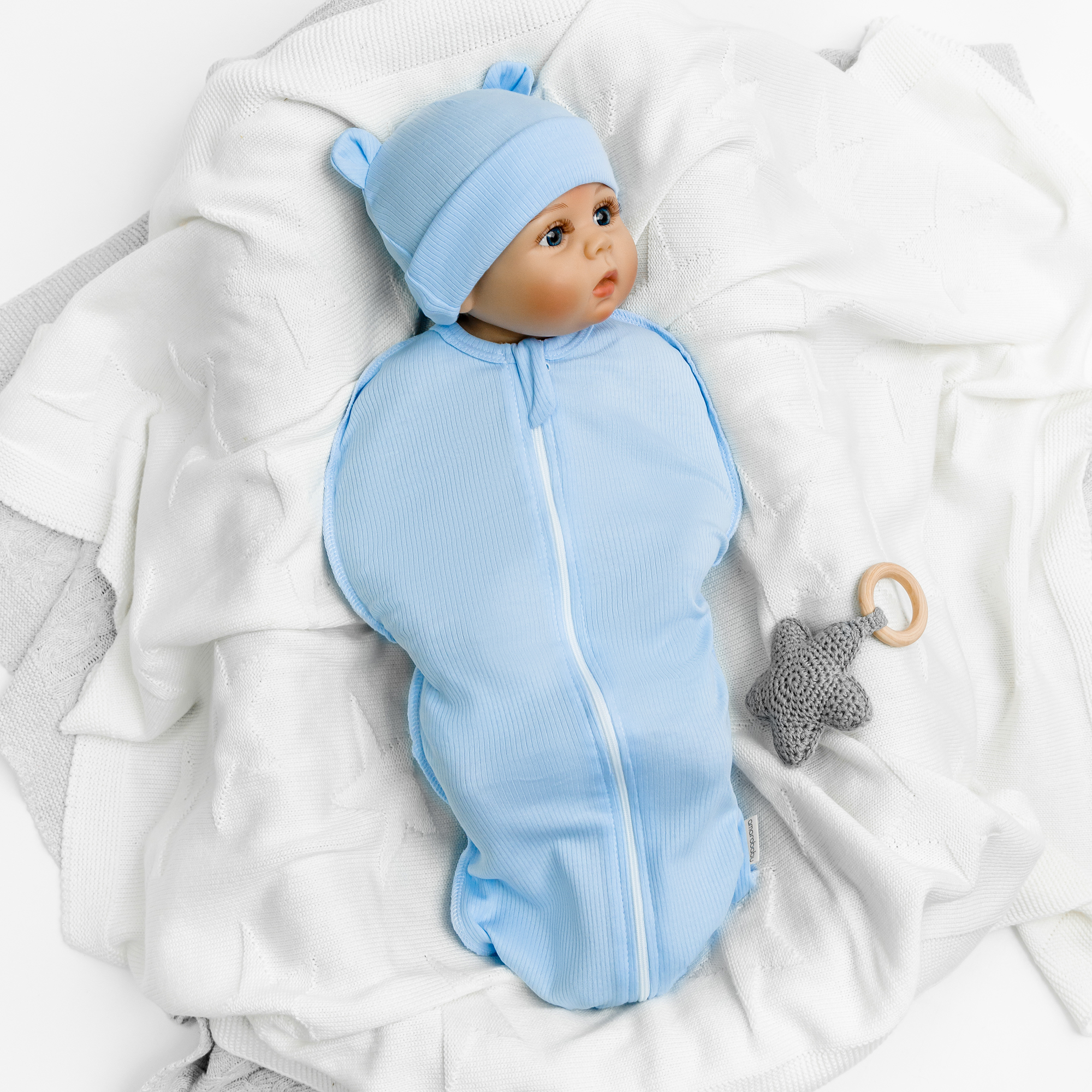

Пеленка-кокон на молнии с шапочкой Amarobaby Fashion, голубой, размер 56-68, AB-OD22-FS571