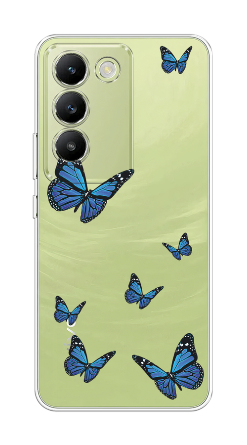 

Чехол на Vivo V30 lite 4G "Blue butterflies", Синий;черный, 2610350-1