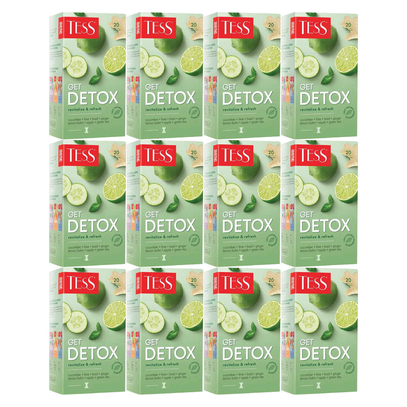 Чай TESS Get Detox, зеленый с пряностями и цитрусом, 20 пакетиков 12 уп