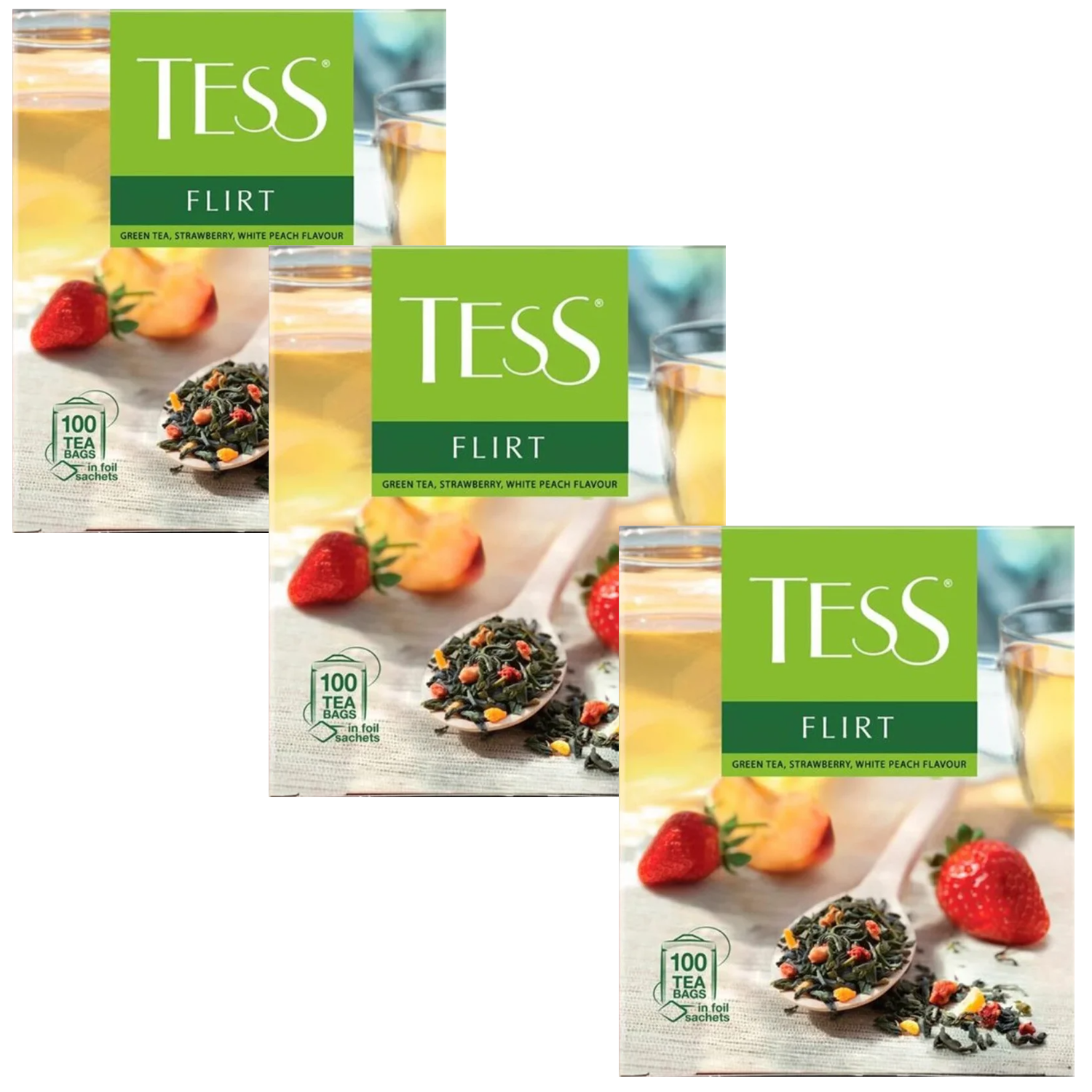 

Чай TESS Flirt, зеленый с клубникой и персиком, 100 пак 3 уп