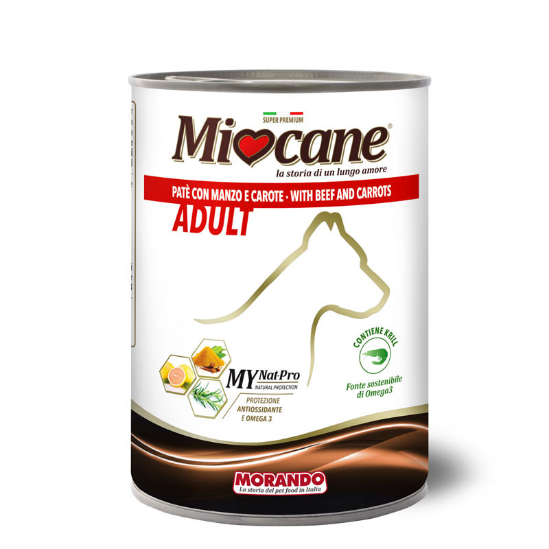 Консервы для собак Miocane паштет с говядиной и морковью, в консервах, 24 шт 400 г