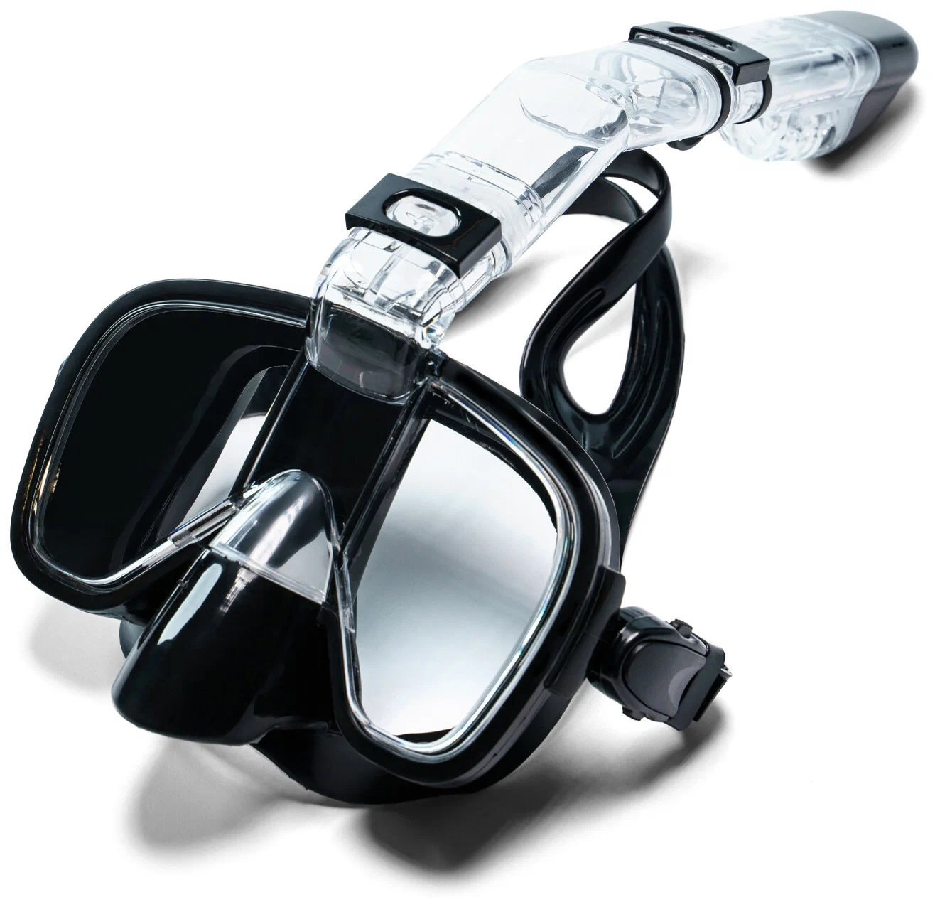 Маска для плавания ONLYTOP со съемной трубкой и креплением для камеры, черная (QW)