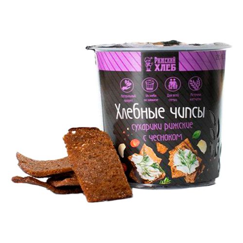 Сухарики ржано-пшеничные Рижский Хлеб Хлебные чипсы с чесноком 50 г