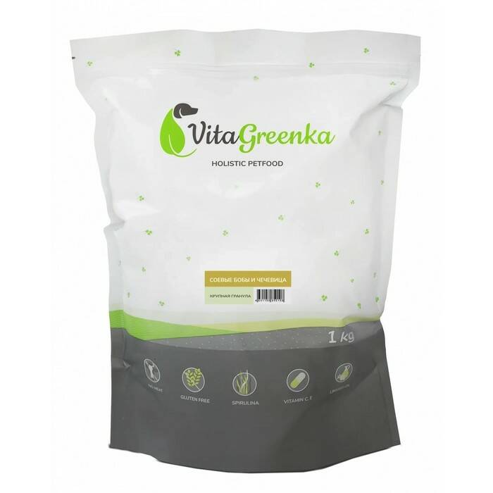 

Сухой корм для собак VitaGreenka, соевые бобы и чечевица, мелкая гранула, 1 кг