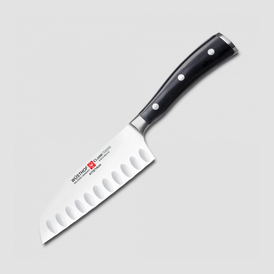 Нож кухонный WUESTHOF CLASSIC IKON 14 см Сантоку с углублениями на кромке