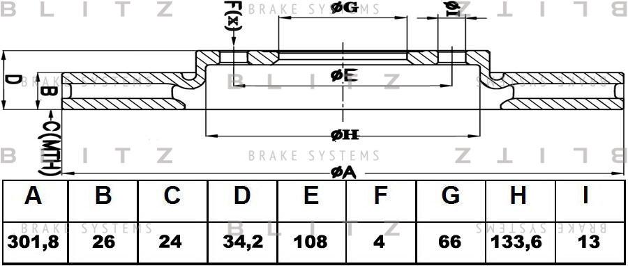 

BLITZ 'BS0405 Диск тормозной передний вентилируемый 1шт