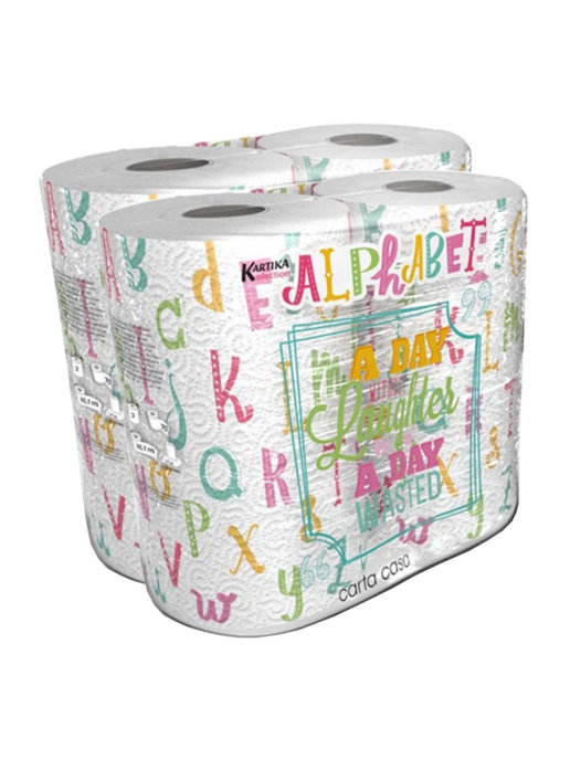 фото Туалетная бумага world cart "алфавит" с рисунком,3 сл., 2 уп х 4 рул/200листов