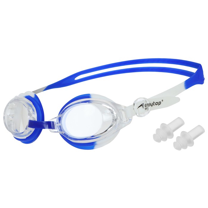 Очки для плавания ONLYTOP с берушами, сине-белые (BL28)