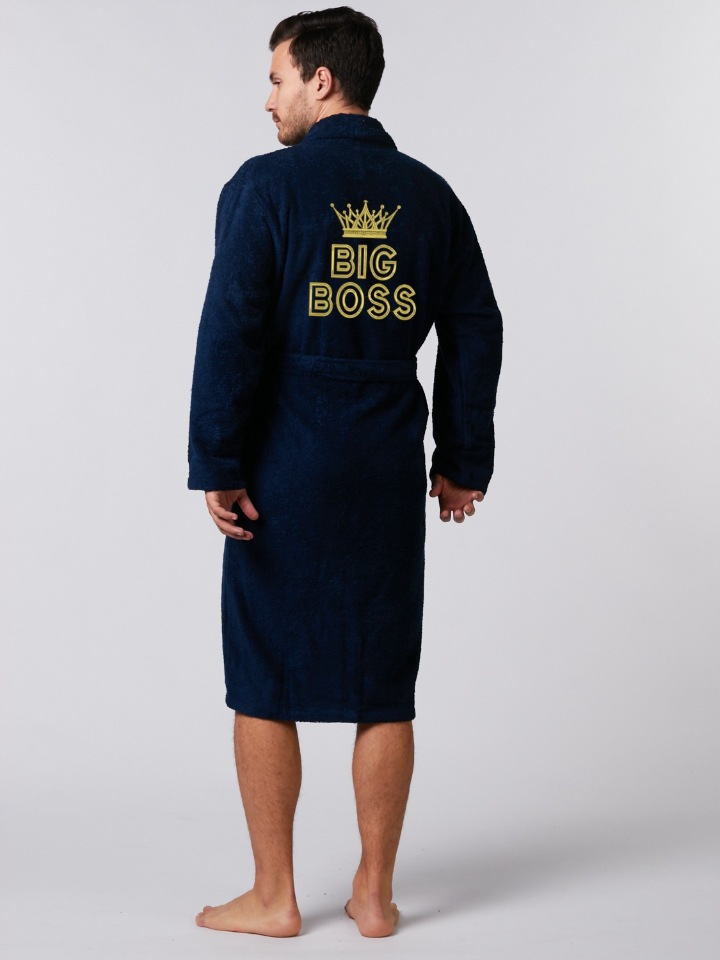 Халат мужской Халат с вышивкой Lux BIG BOSS синий 50-52 RU