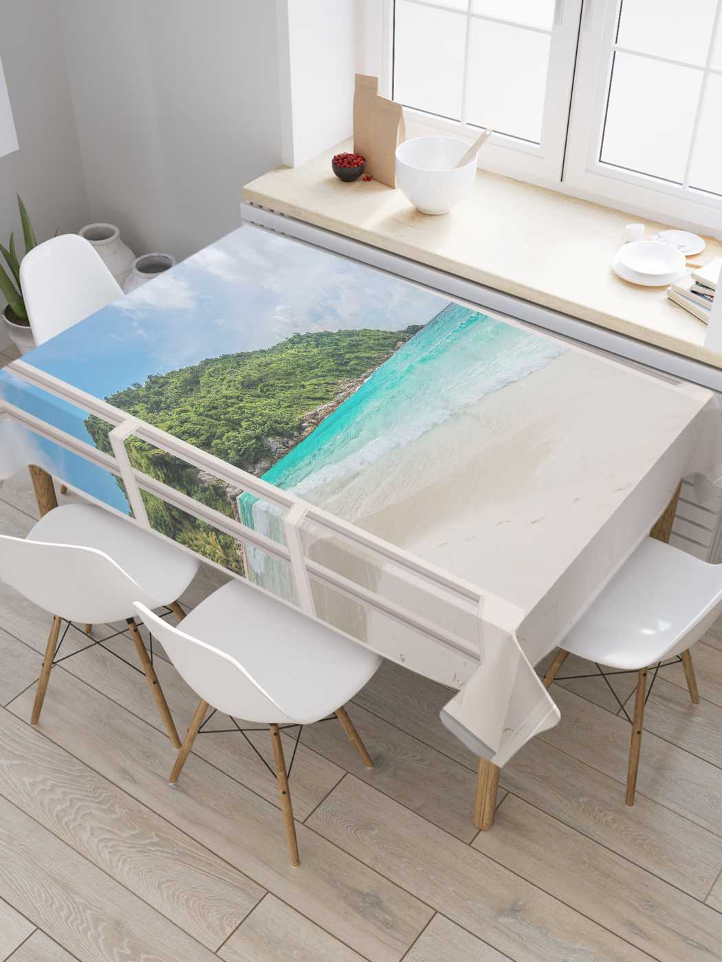 

Скатерть прямоугольная JoyArty "Окно в море" из сатена, 120x145 см, Окно в море