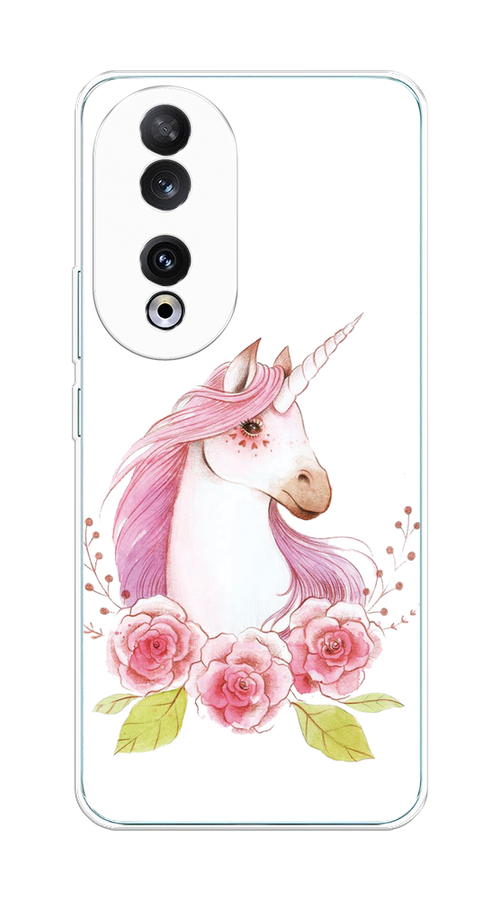 

Чехол на Honor 90 "Единорог цветы", Белый;розовый;серый, 6121450-1