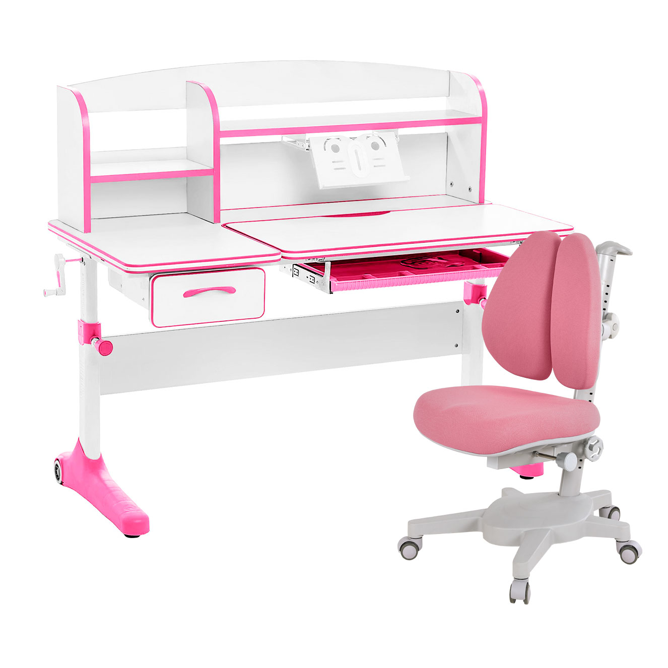 Комплект Anatomica Smart-50 парта+кресло+надстройка+подставка белый/розовый Armata Duos